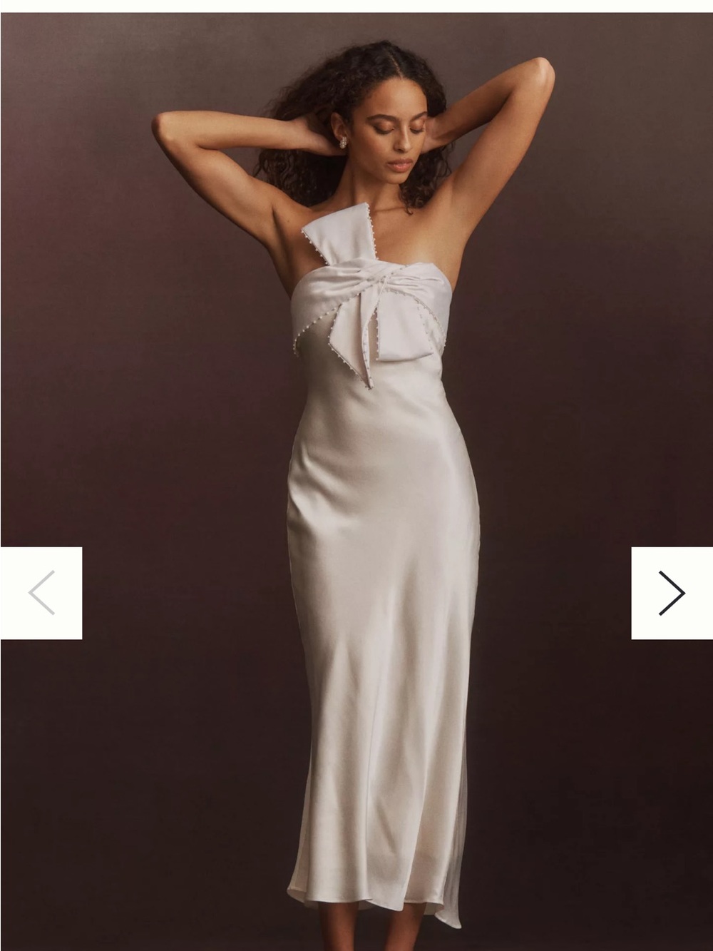 BHLDN Strapless Foldover Pearl Bow Slim Midi Dress